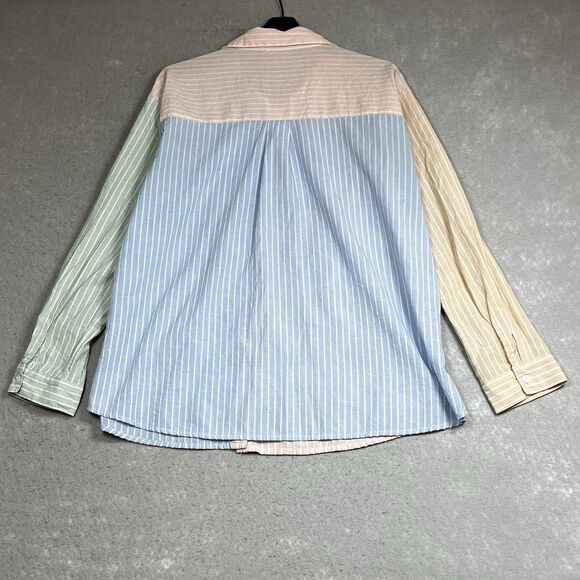 Entro Button Down Top Womens Large Multicolored Colorblock Stripe Button Down - Picture 9 of 13